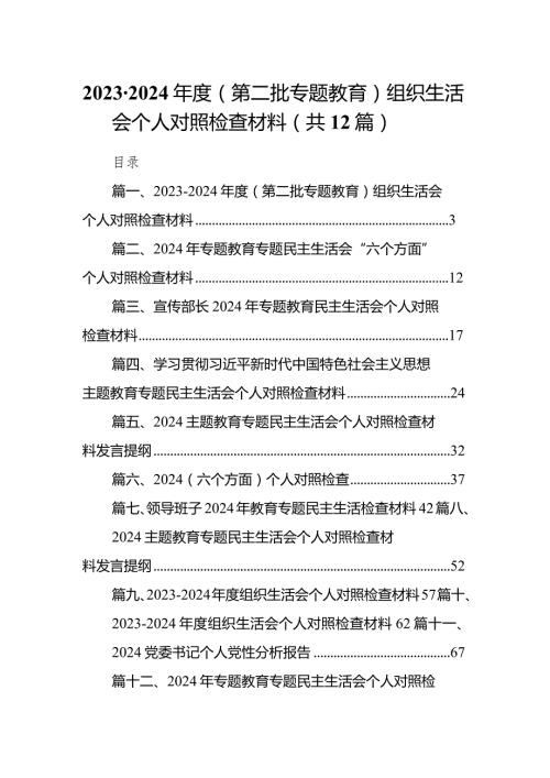 20232024（第二批专题教育）组织生活会个人对照检查材料12篇（精选版）.docx