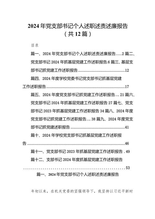 2024年党支部书记个人述职述责述廉报告12篇（详细版）.docx