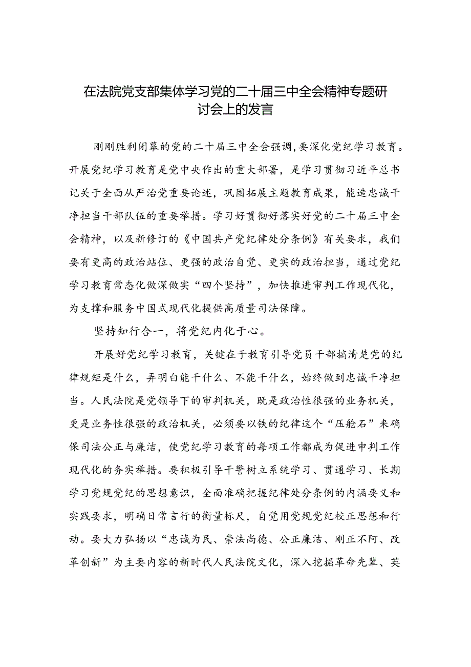 在法院党支部集体学习党纪和党的二十三中全会精神专题研讨会上的发言.docx_第2页