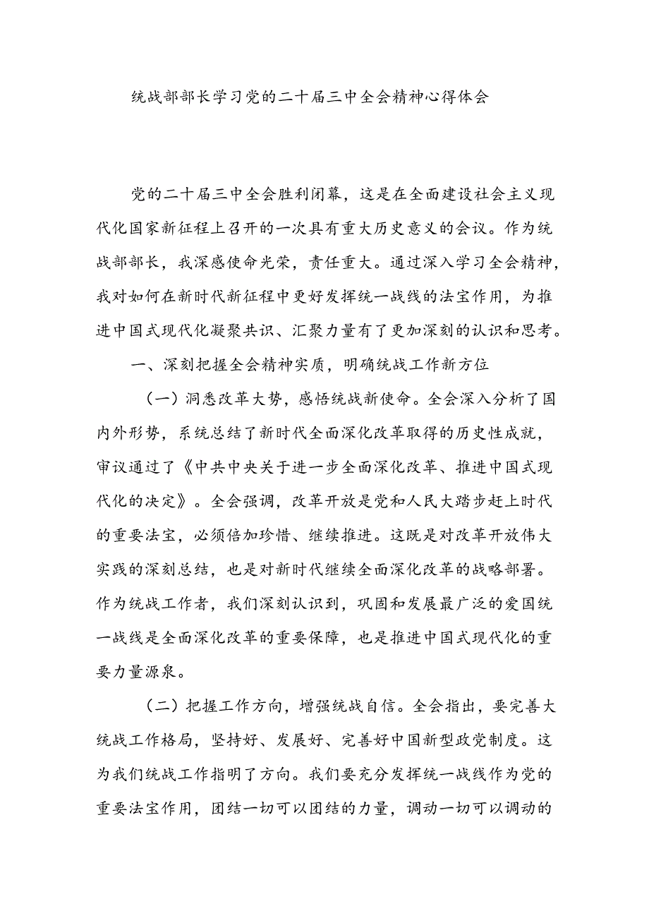 统战部部长统战系统党员干部学习党的二十三中全会精神研讨发言心得体会2篇.docx_第2页