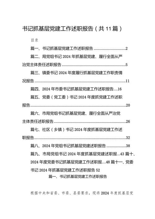 2024书记抓基层党建工作述职报告11篇（精选版）.docx