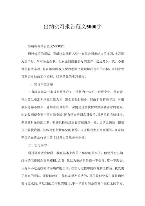出纳实习报告范文5000字.docx