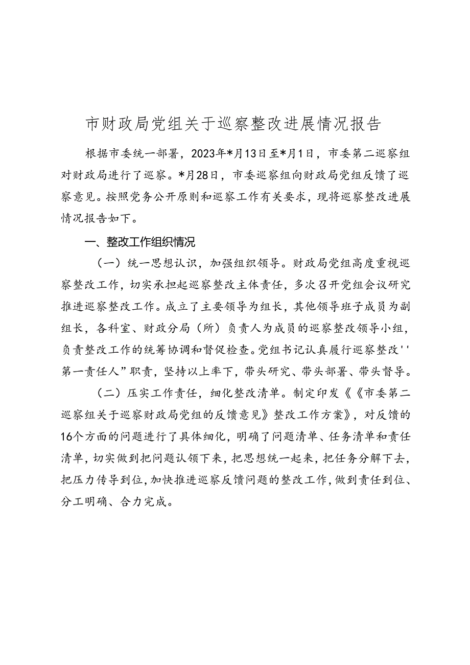 财政系统巡察整改进展情况总结报告.docx_第1页