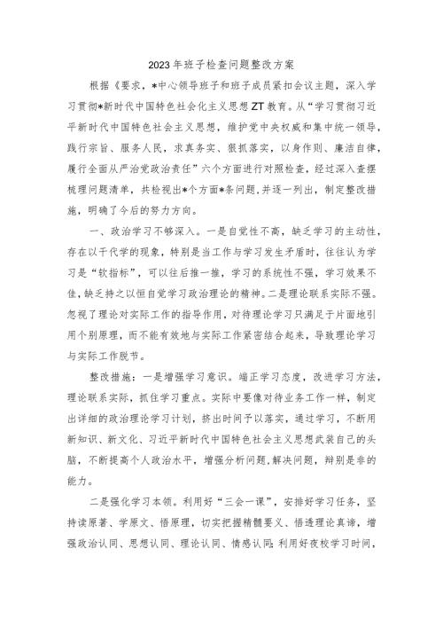 2023年班子检查问题整改方案.docx