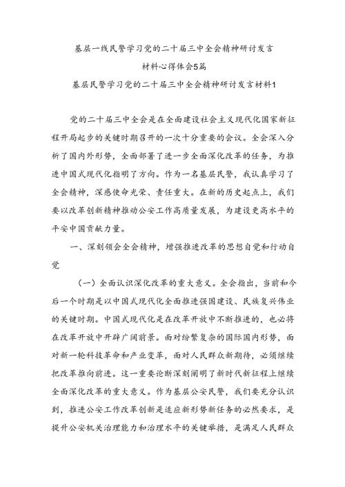 基层一线民警学习党的二十三中全会精神研讨发言材料心得体会5篇.docx