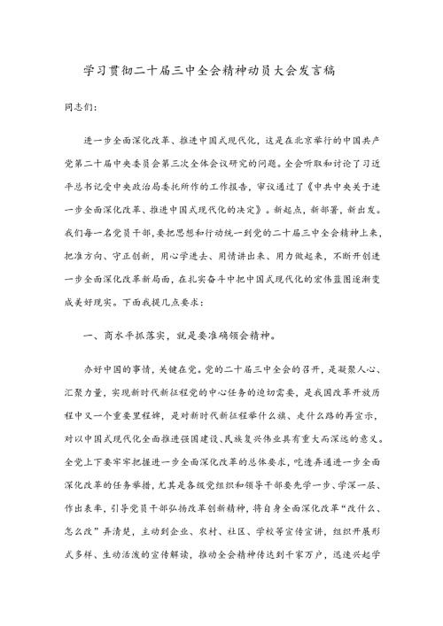 学习贯彻二十三中全会精神动员大会发言稿.docx