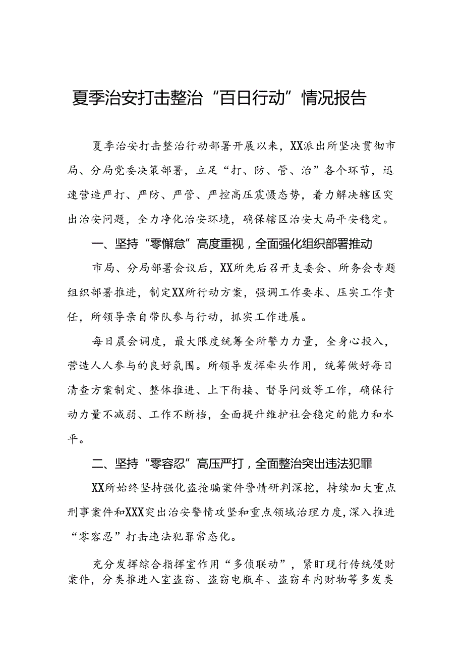 派出所2024年推动夏季治安打击整治行动情况报告15篇.docx_第1页