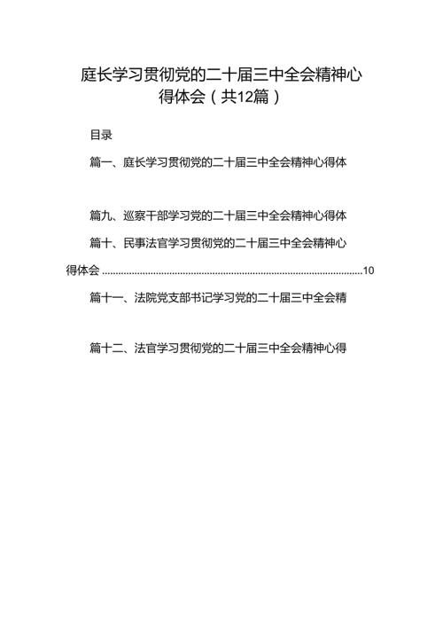 庭长学习贯彻党的二十三中全会精神心得体会12篇（精选）.docx