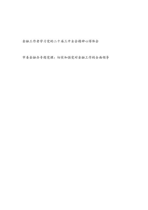 金融工作者学习党的二十三中全会精神心得体会和市委金融办专题党课讲稿.docx