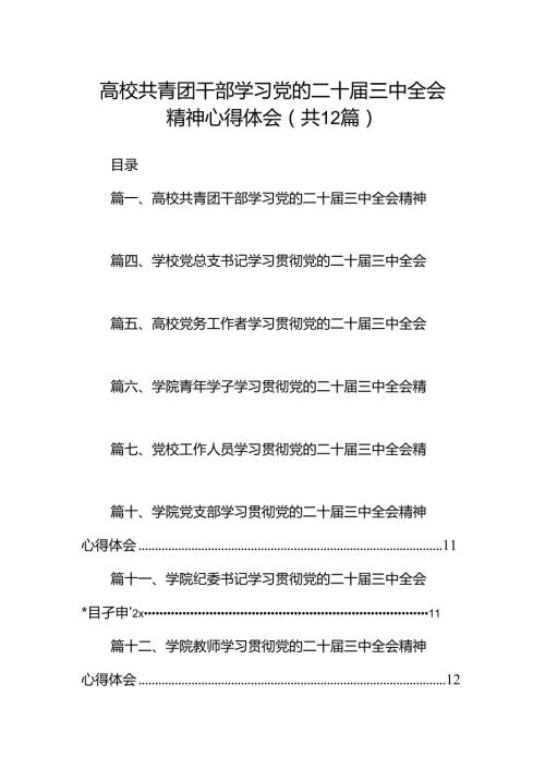高校共青团干部学习党的二十三中全会精神心得体会12篇（精选）.docx