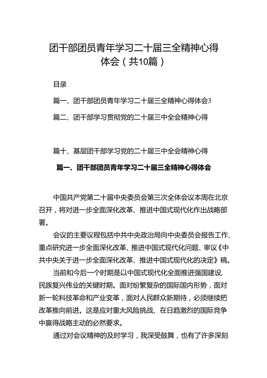 团干部团员青年学习二十三全精神心得体会（共10篇）汇编.docx_第1页