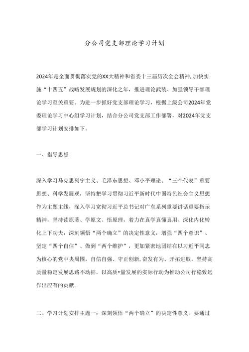 分公司党支部理论学习计划.docx