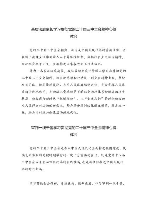 基层法庭庭长学习贯彻党的二十三中全会精神心得体会8篇（最新版）.docx