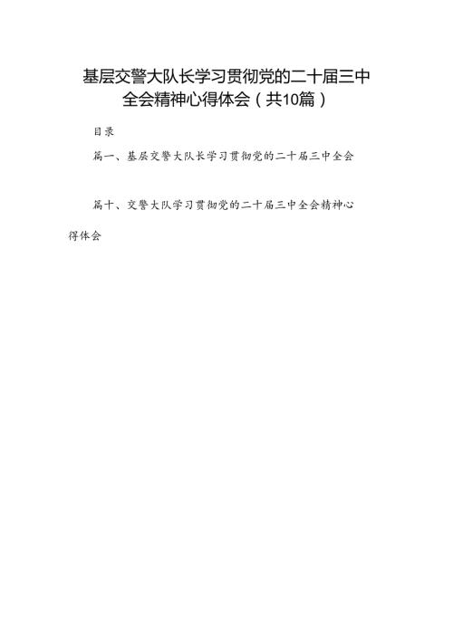 基层交警大队长学习贯彻党的二十三中全会精神心得体会10篇（最新版）.docx