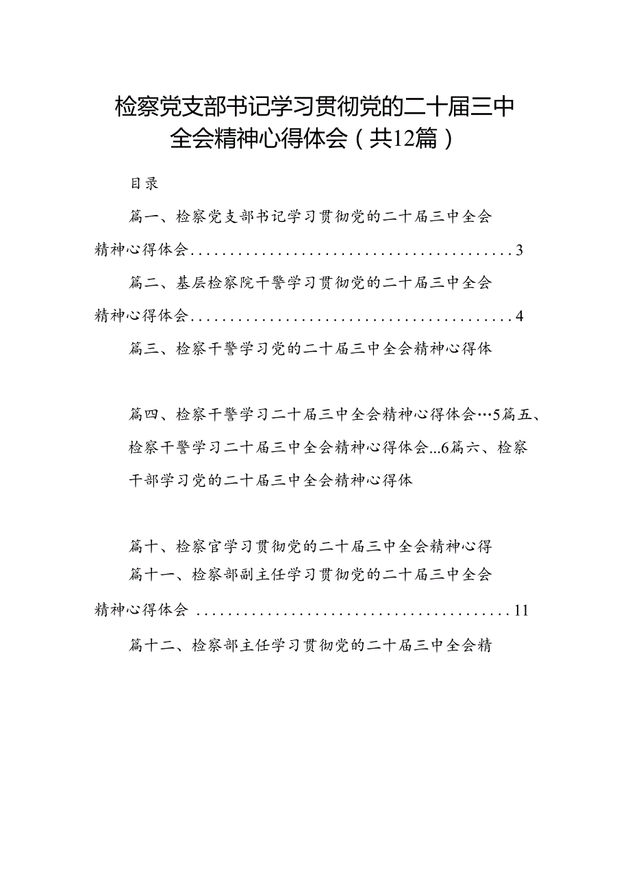 检察党支部书记学习贯彻党的二十三中全会精神心得体会12篇（详细版）.docx_第1页