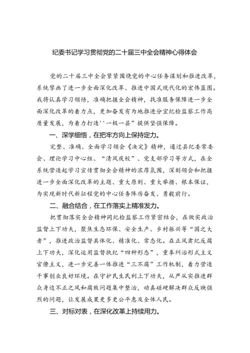 纪委书记学习贯彻党的二十三中全会精神心得体会5篇（最新版）.docx