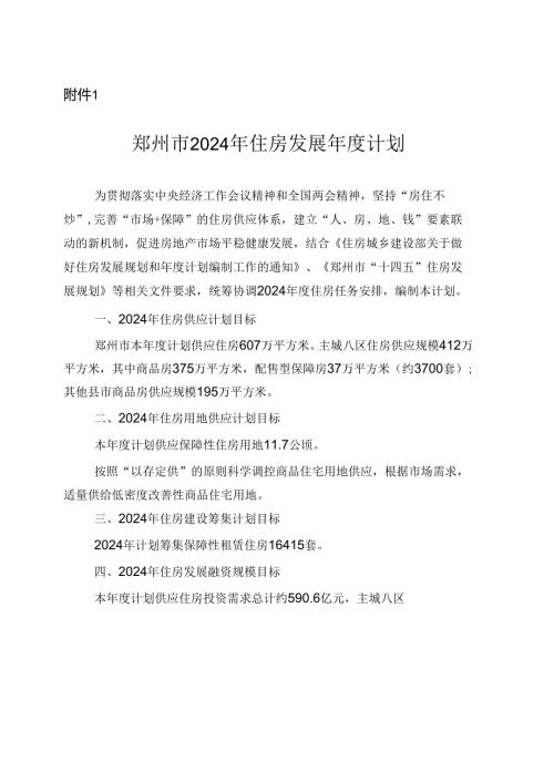 郑州市2024年住房发展计划.docx