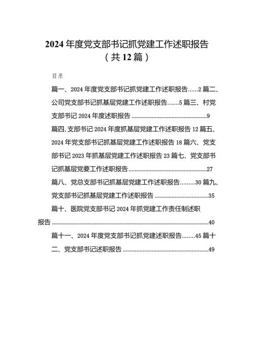 2024党支部书记抓党建工作述职报告12篇（完整版）.docx