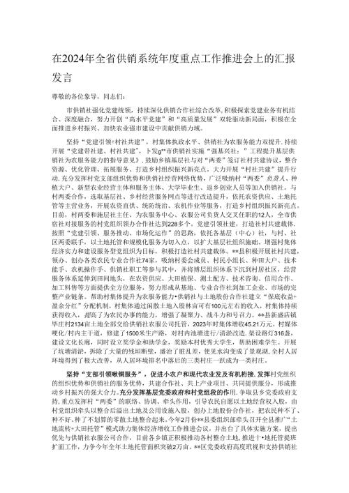 在2024年全省供销系统重点工作推进会上的汇报发言.docx