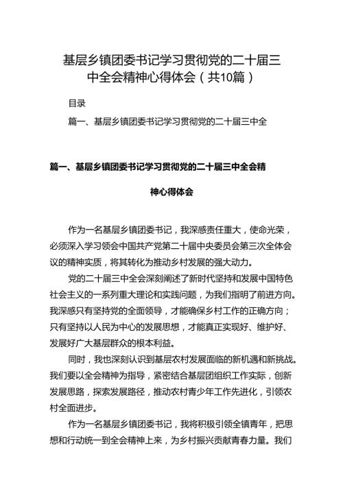 基层乡镇团委书记学习贯彻党的二十三中全会精神心得体会10篇（最新版）.docx