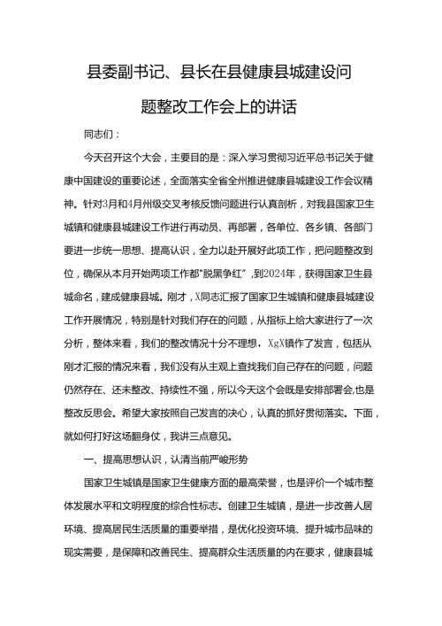 县委副书记、县长在县健康县城建设问题整改工作会上的讲话(2).docx