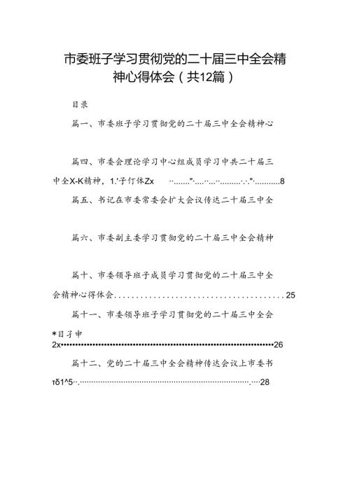 市委班子学习贯彻党的二十三中全会精神心得体会12篇（详细版）.docx