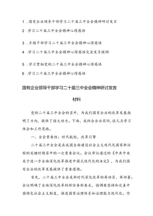 六篇：学习二十三中全会精神心得感悟交流发言提纲范文.docx