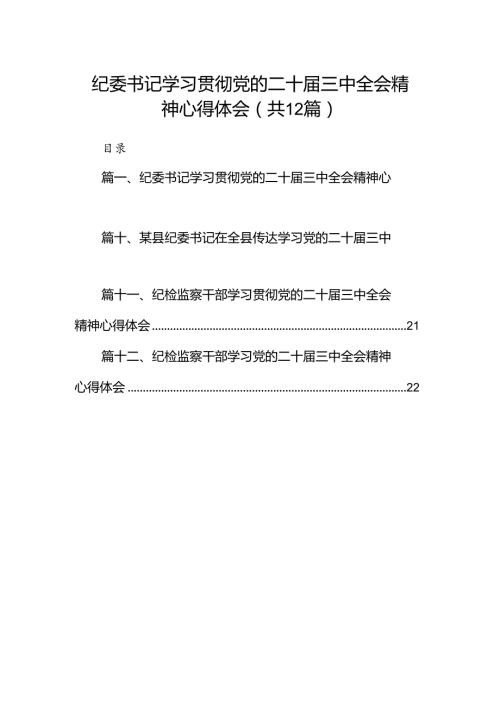 纪委书记学习贯彻党的二十三中全会精神心得体会（共12篇）.docx