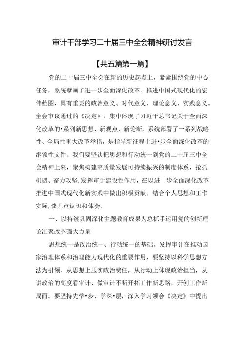 （5篇）审计干部学习二十三中全会精神研讨发言.docx