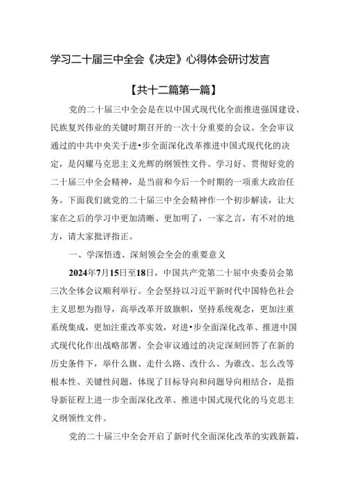 （12篇）学习二十三中全会《决定》心得体会研讨发言.docx