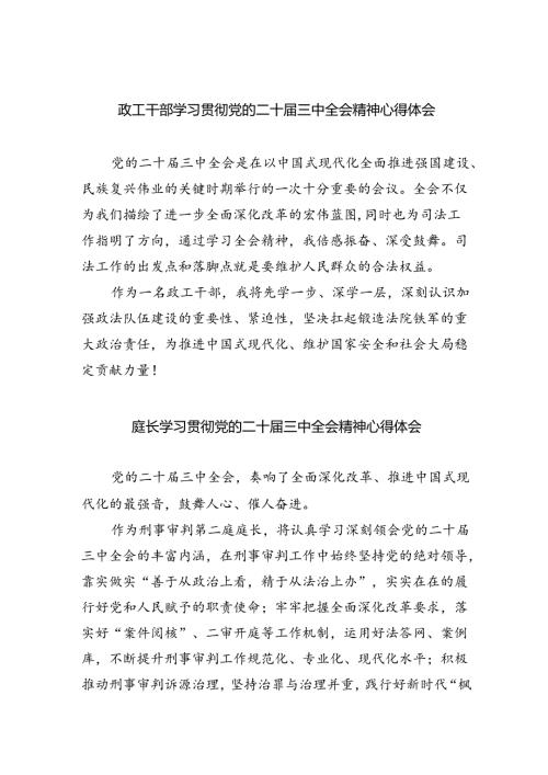 政工干部学习贯彻党的二十三中全会精神心得体会8篇供参考.docx