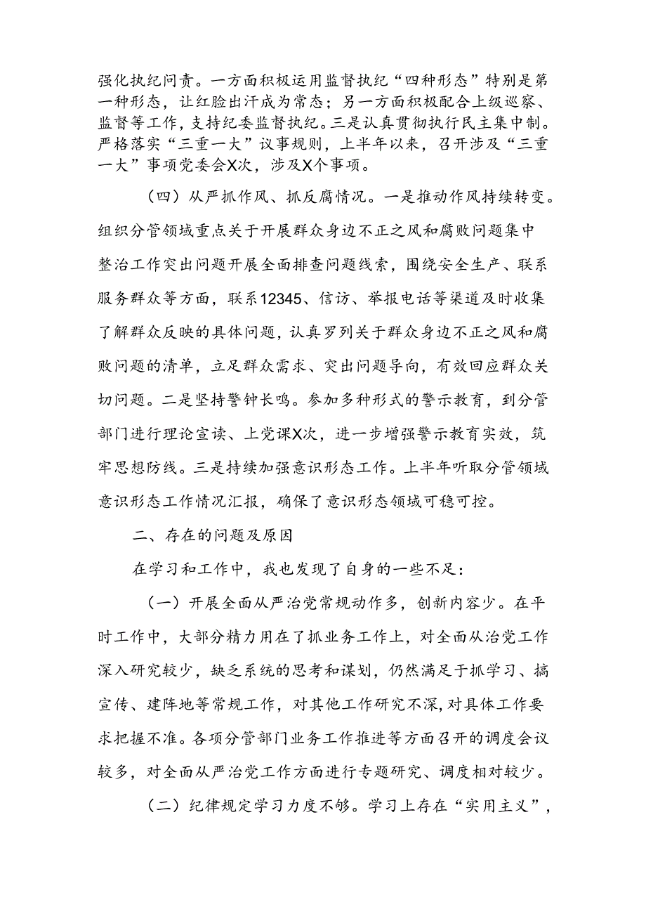 分管领导2024年上半年履行全面从严治党主体责任工作情况报告.docx_第3页