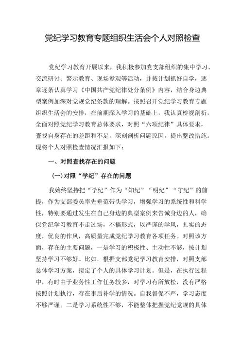 学纪知纪明纪守纪专题组织生活会个人对照检查检视剖析材料docx.docx