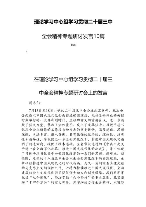 理论学习中心组学习贯彻二十三中全会精神专题研讨发言10篇.docx