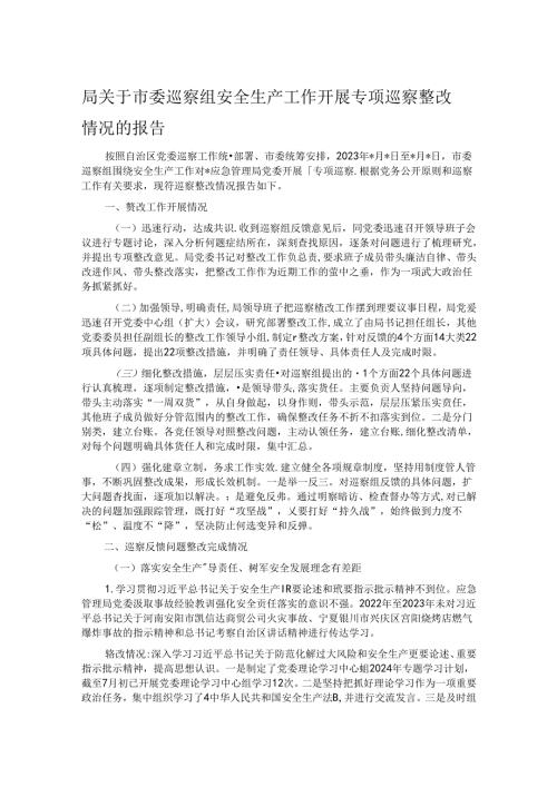 局关于市委巡察组安全生产工作开展专项巡察整改情况的报告 (2).docx