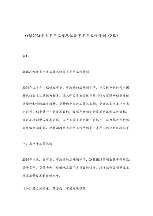 （2篇）XX镇2024年上半年工作总结暨下半年工作计划.docx