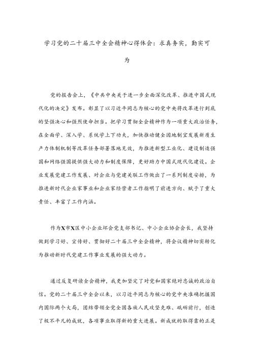 学习党的二十三中全会精神心得体会：求真务实勤实可为.docx