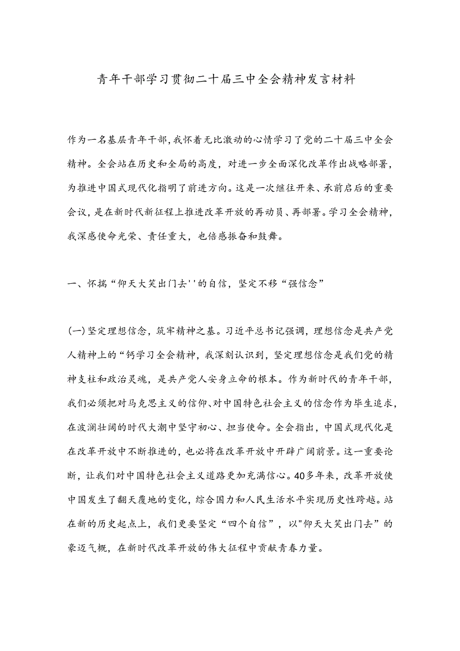 青年干部学习贯彻二十三中全会精神发言材料.docx_第1页