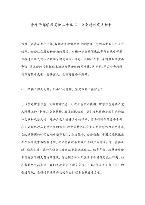 青年干部学习贯彻二十三中全会精神发言材料.docx