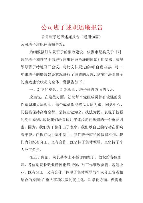 公司班子述职述廉报告.docx