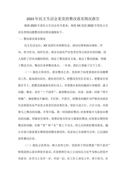 2023年民主生活会某党组整改落实情况报告.docx