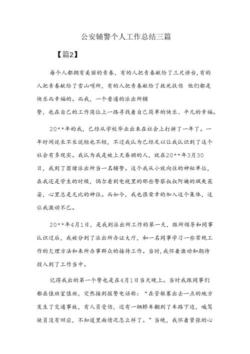 公安辅警个人工作总结三篇.docx