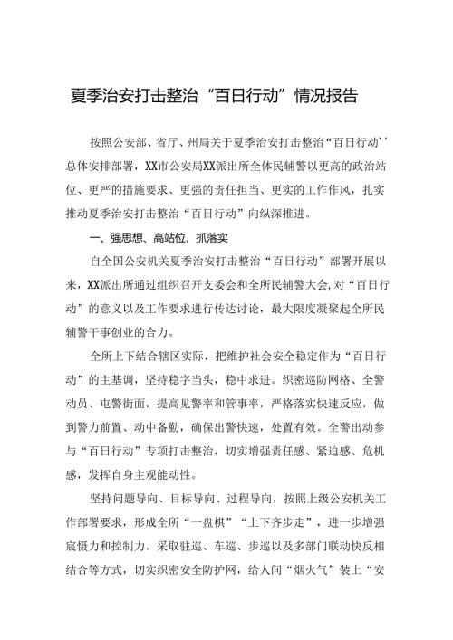 四篇派出所开展夏季治安打击整治“百日行动”情况总结报告.docx