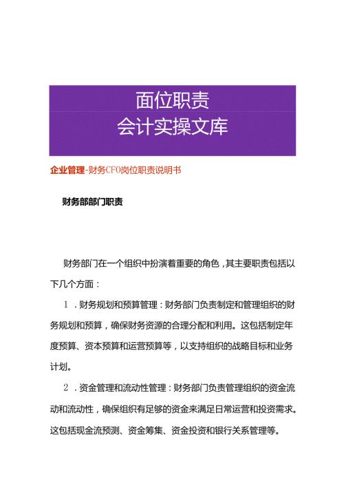企业管理财务CFO岗位职责说明书.docx