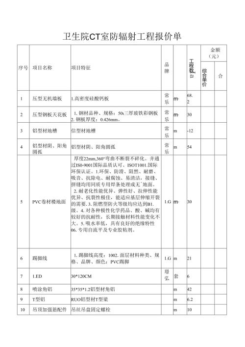 卫生院CT室防辐射工程报价单.docx