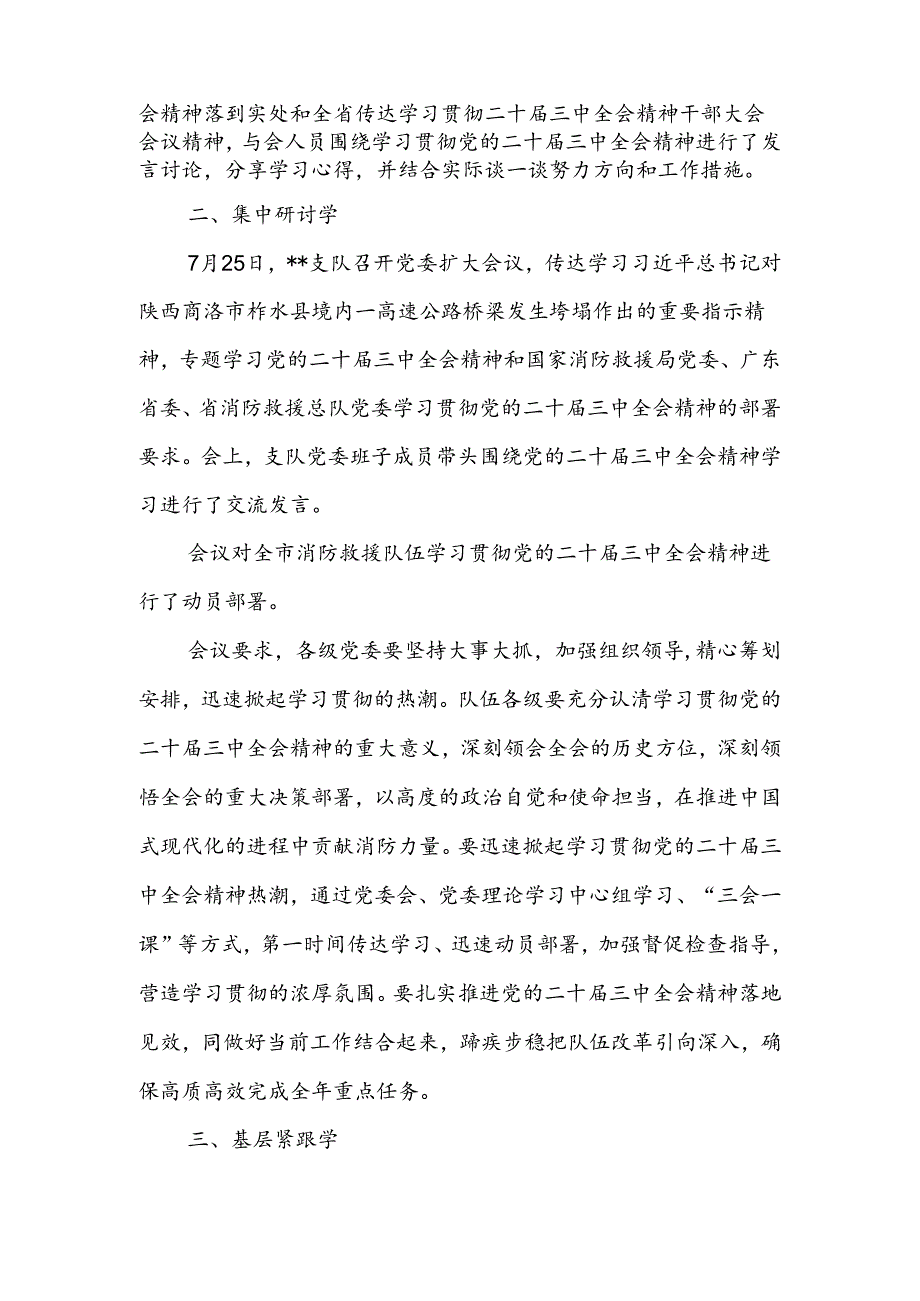 支队党委学习宣传贯彻党的二十三中全会精神情况总结报告.docx_第2页