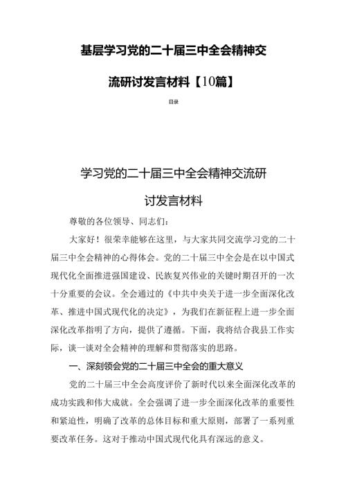 基层学习党的二十三中全会精神交流研讨发言材料【10篇】 (2).docx