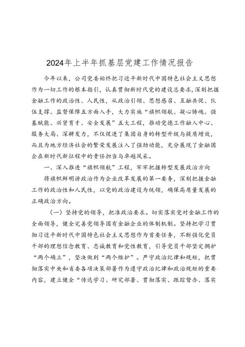 国企公司党委2024年上半年抓基层党建工作情况报告2025.docx