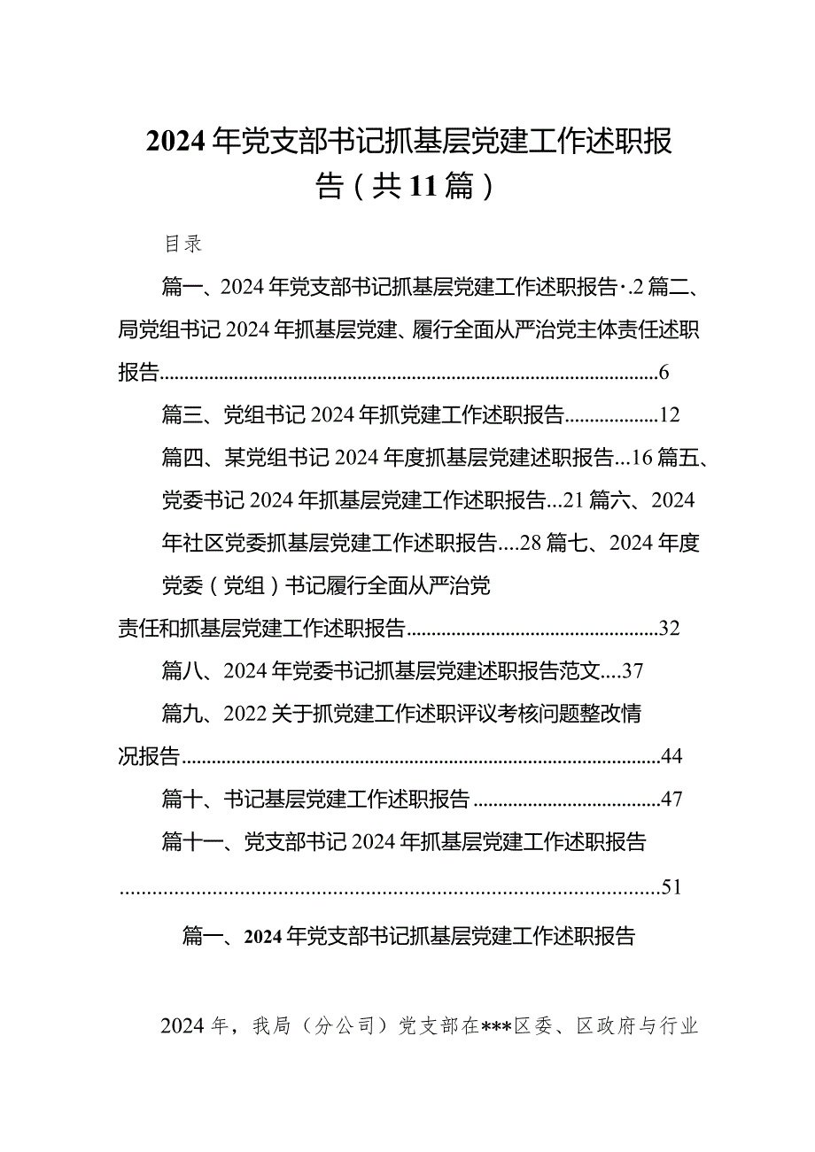 2024年党支部书记抓基层党建工作述职报告（共11篇）.docx_第1页