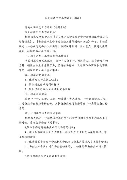有关执法工作计划（3篇）.docx